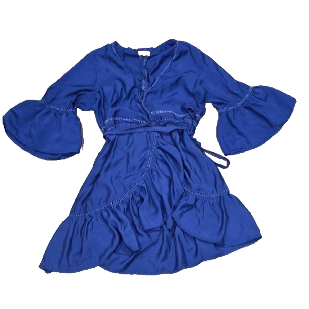 Laraethnics wrap flutter midi dress flare babydoll preppy Royal Blue S/M A006176